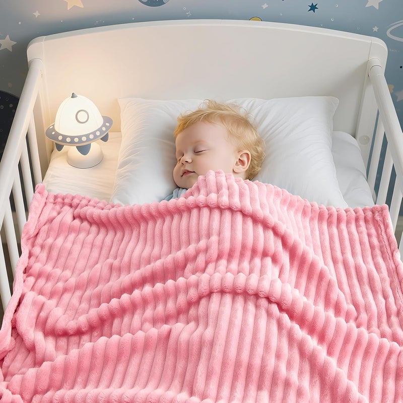 Eonkasp Soft Fleece Baby Blanket Ultra Cozy Pink Baby Blankets for Girls Warm and Lightweight Infant Toddler Newborn Receiving Gift with Reversible Stripes for Crib Stroller, 30x40 Inch, Dark Pink - Image 3